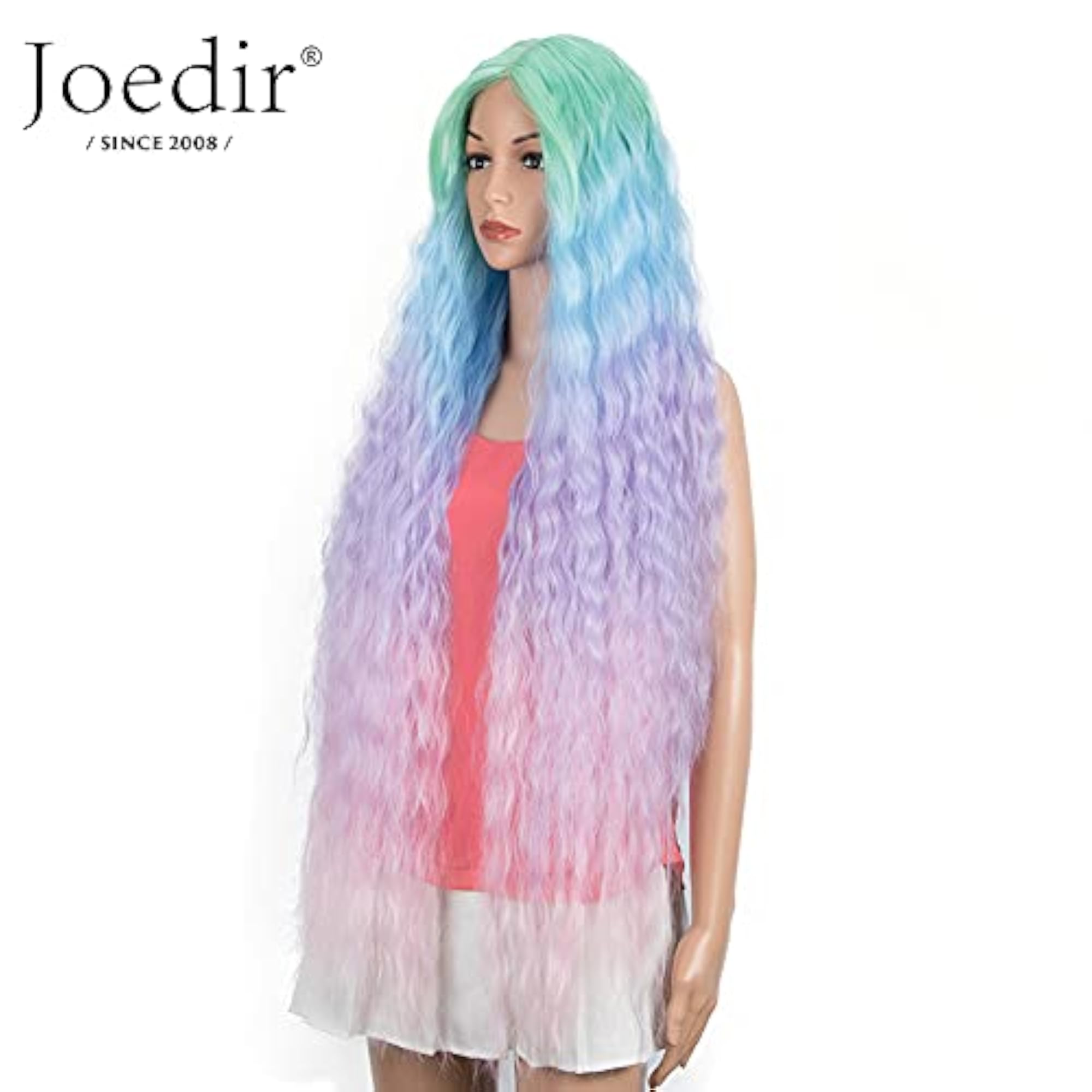 40" Super Long Rainbow Curly Synthetic Wig, Heat Resistant
